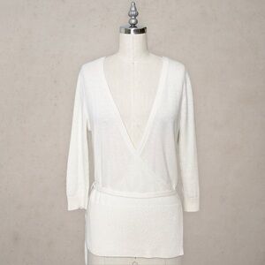 PURE Collection Cashmere Cream Wrap Front Sweater Tie Waist 4 Small